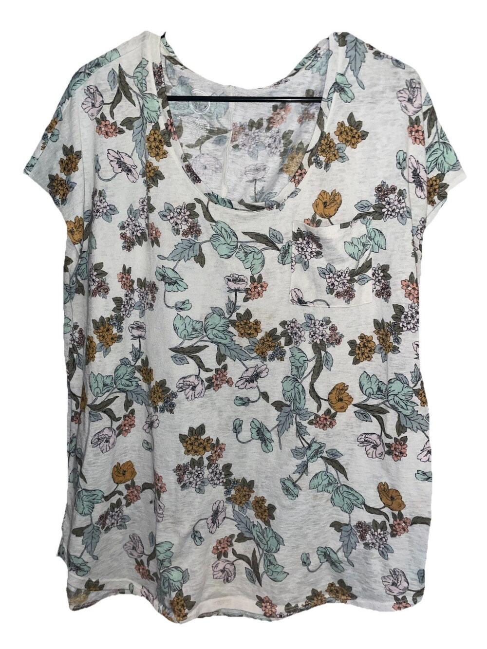 Women’s 24/7 Floral Sleeveless Summer Blouse Sz 2 (2X) With Front Pocket Thin